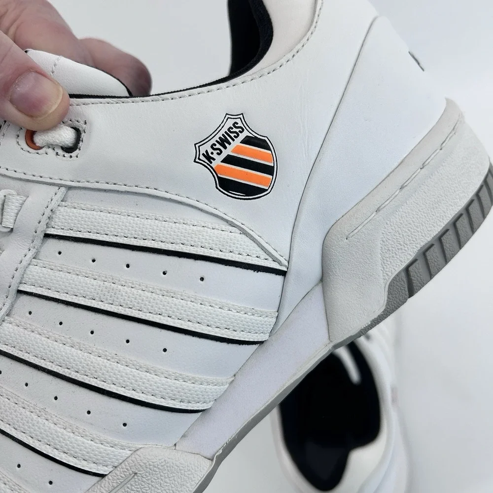 Retro Preppy Tenniscore Court Sneakers Mens 12 White Orange Casual Old Money